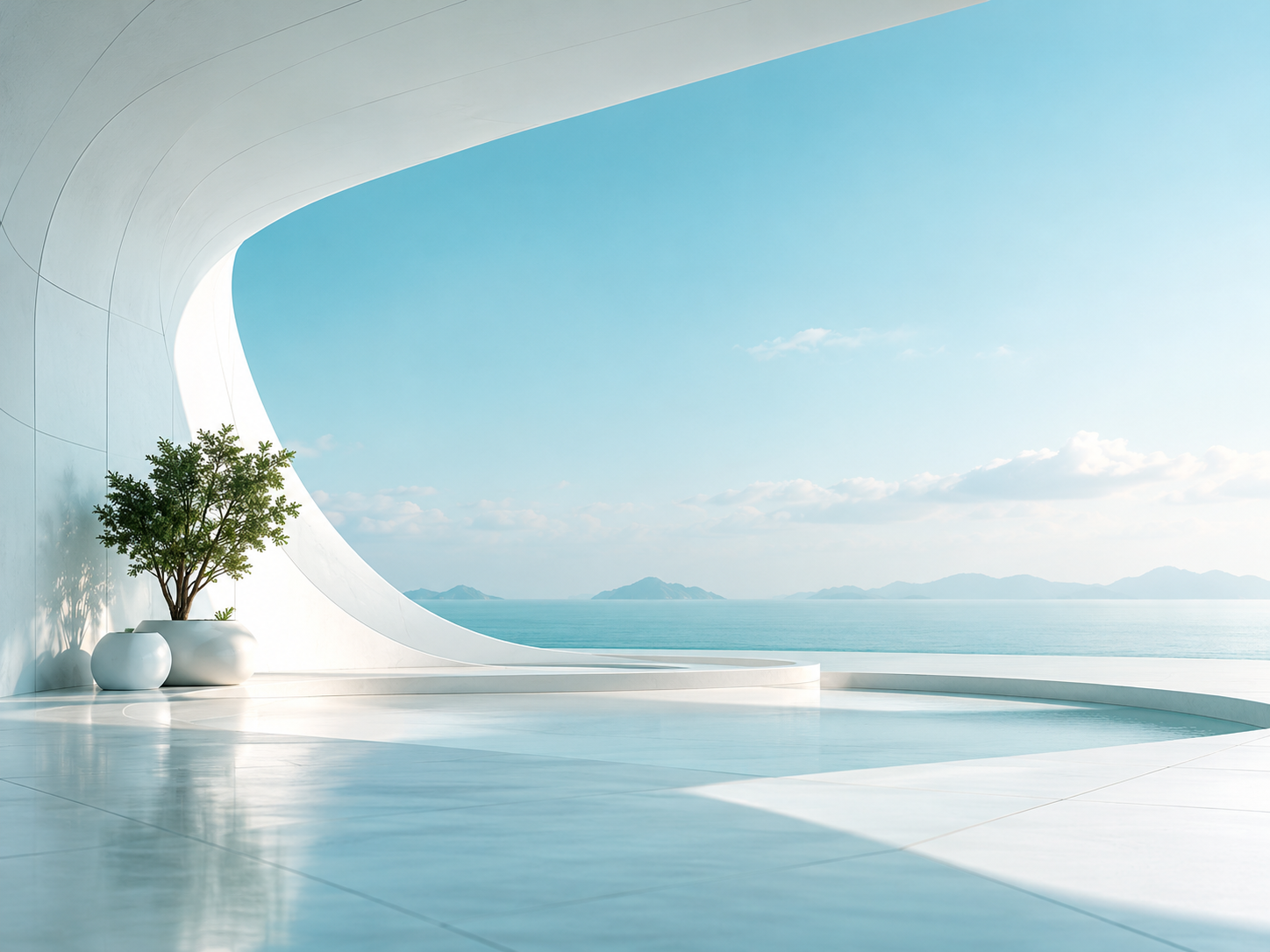 Modern minimalist coastal pavilion overlooking the sea